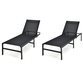 Juego de 2 tumbonas de terraza reclinables 6 niveles tejido resistente acero negro 64 x 198 x 67-103 cm