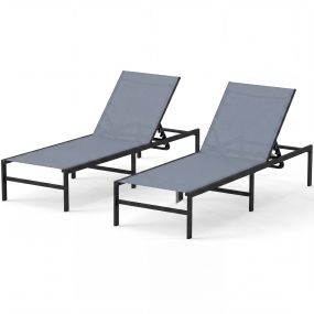 Juego de 2 tumbonas de exterior con respaldo ajustable 6 niveles tejido transpirable gris 64 x 198 x 67-103 cm