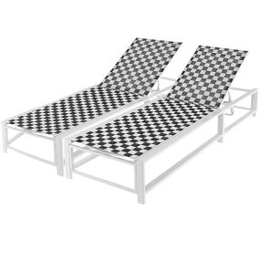 Set 2 tumbonas exterior 4 posiciones reclinación con ruedas 150 kg 200 x 68 x 31-104 cm negro y blanco