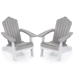 Juego de 2 Sillas Adirondack Plegables con Reposabrazos Anchos Respaldo Inclinado Asiento Listones 180kg para Terraza Patio Gris