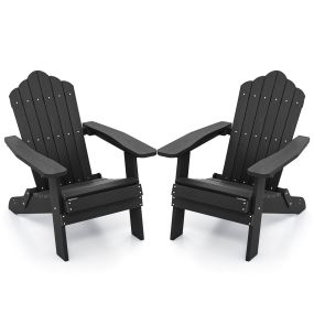 Juego de 2 Sillas Adirondack Plegables con Reposabrazos Anchos Respaldo Inclinado Asiento Listones 180kg para Terraza Patio Negro