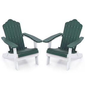 Juego de 2 Sillas Adirondack Plegables con Reposabrazos Anchos Respaldo Inclinado Asiento Listones 180kg para Terraza Patio Verde Oscuro