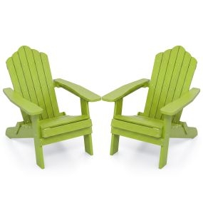 Juego de 2 Sillas Adirondack Plegables con Reposabrazos Anchos Respaldo Inclinado Asiento Listones 180kg para Terraza Patio Verde