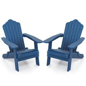 Juego de 2 Sillas Adirondack Plegables con Reposabrazos Anchos Respaldo Inclinado Asiento Listones 180kg para Terraza Patio Azul