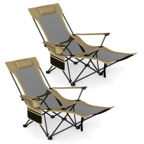 Juego de 2 sillas de camping reclinables con reposapiés extraíble y respaldo ajustable verde