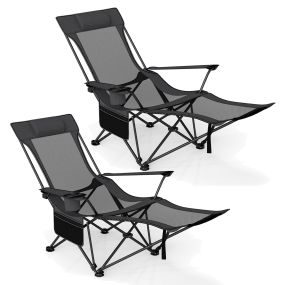 Juego de 2 sillas de camping reclinables con reposapiés extraíble y respaldo ajustable gris