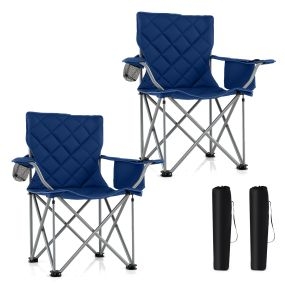 Juego de 2 Sillas de Camping Extragrandes Plegables Alta Resistencia Portavasos Acolchadas Bolsa Transporte para Senderismo Pesca Azul