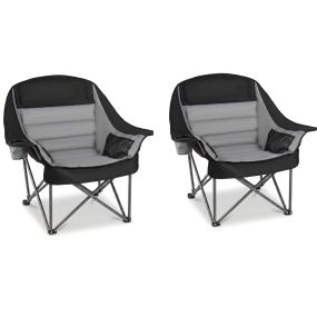 Set de 2 sillas de camping plegables con portavasos y bolsillos laterales, gris, 225 kg, 104 x 72 x 93 cm