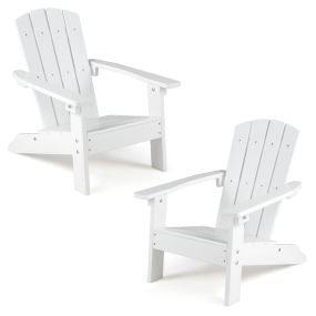 Juego de 2 sillas Adirondack infantiles de HIPS blancas para exterior con respaldo y reposabrazos ergonómicos