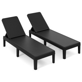 Juego de 2 Tumbonas de Mimbre Plegables con Respaldo 4 Posiciones Ajustables Patas Elevadas Carga 150kg para Terraza Patio Negro