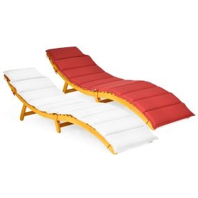 Juego de 2 tumbonas plegables de madera de acacia con cojín doble cara color natural 190 x 55 x 52 cm