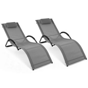Juego de 2 Tumbonas Exterior con Marco Curvo Reposacabezas Extraíble y Reposabrazos Ergonómicos para Patio Playa Carga 160kg Gris