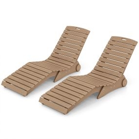 Juego de 2 tumbonas para piscina HDPE antihumedad resistentes al sol con ruedas traseras marrón 163 x 55 x 64 cm