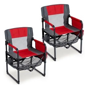 Juego de 2 sillas de director plegables con bolsillos portavasos y malla, 68,5 x 55 x 90 cm, rojo y gris