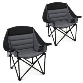 Silla plegable de camping set de 2 unidades acolchada 230 kg con portavasos y bolsillo lateral negro y gris 92 x 69 x 103,5 cm