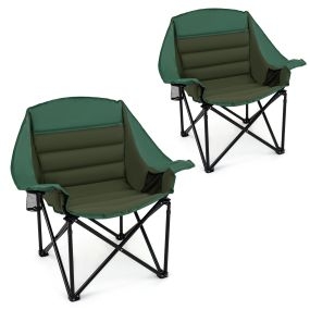 Silla plegable de camping set de 2 unidades acolchada resistente 230 kg con portavasos y bolsillo lateral verde 92 x 69 x 103,5 cm