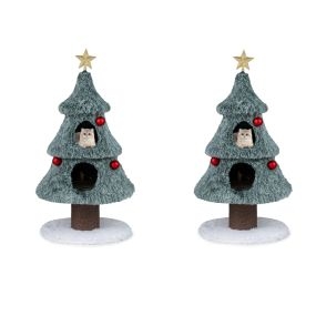Juego de 2 Piezas Árbol Para Gatos Tres Pisos Navideño Rascador Sisal Antideslizante Suave Felpa 59 x 59 x 123 cm Verde