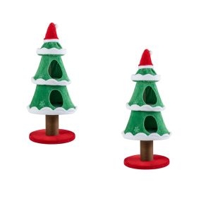 Juego de 2 Piezas Árbol Para Gatos Cuatro Niveles Navideño forma de árbol navideño Suave Poliéster Antideslizante 49 x 49 x 130 cm Verde