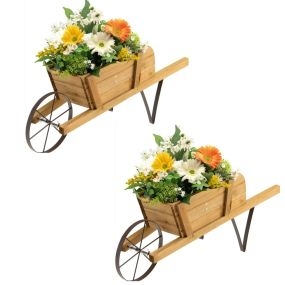 Juego de 2 Maceteros de Carretilla de Madera de Pino con Piezas Magnéticas Intercambiables para Jardín y Balcón 69,5 x 26 x 29,5 cm Nuez