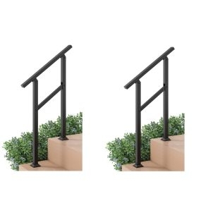Juego de 2 pasamanos metálicos ajustables para escaleras, negro, hasta 42°, 0-2 peldaños, 150 kg