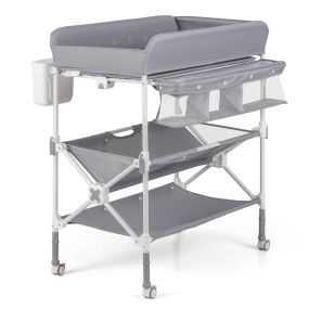 Mesa para cambiar pañales portátil plegable con ruedas impermeable y altura ajustable gris