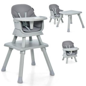 Trona para bebé convertible 6 en 1 con bandeja y cojín desmontables gris 58 x 58 x 98 cm