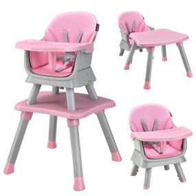 Trona para bebé convertible 6 en 1 con bandeja y cojín desmontables rosa 58 x 58 x 98 cm