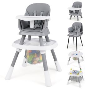 Silla alta convertible para bebé 16 en 1 con bandeja extraíble y arnés de 5 puntos gris