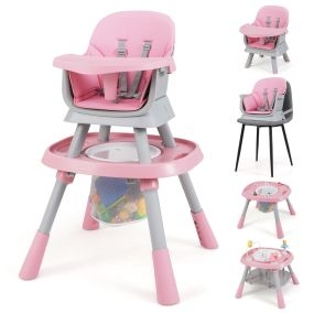 Silla alta convertible para bebé 16 en 1 con bandeja extraíble y arnés de 5 puntos rosa