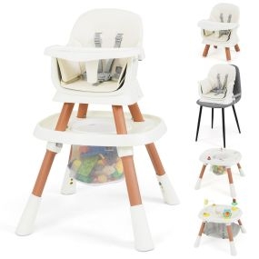 Silla alta convertible para bebé 16 en 1 con bandeja extraíble y arnés de 5 puntos blanco