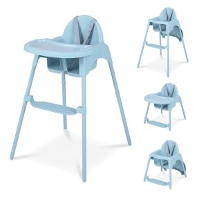 Trona convertible 4 en 1 para bebés 2 alturas bandeja doble extraíble arnés 5 puntos reposapiés azul