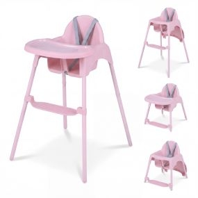 Trona convertible 4 en 1 para bebés 2 alturas bandeja doble extraíble arnés 5 puntos reposapiés rosa