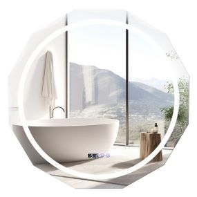 Espejo de baño LED antivaho con borde biselado, 3 temperaturas, memoria y botón táctil