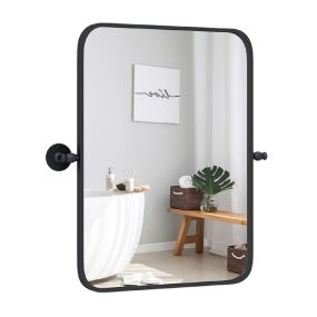 Espejo de Pared Rectangular Pivotante Horizontal/Vertical Marco de Metal Inclinable con Soportes de Pared Minimalista Moderna 76,5 x 56 cm