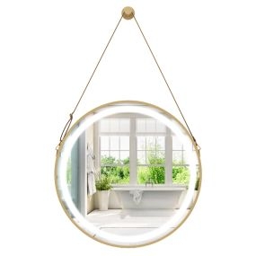 Espejo de pared 60 x 60 cm con correa de colgar y luz LED de 3 colores con memoria