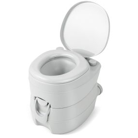 Inodoro portátil compacto con tanque desmontable de 20 L y bomba de descarga gris claro