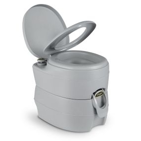 Inodoro portátil compacto con tanque de desechos desmontable de 20 L y bomba de descarga gris