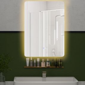 Espejo LED de pared para baño 70 x 50 cm con 3 colores, regulación continua, desempañado automático y memoria HD