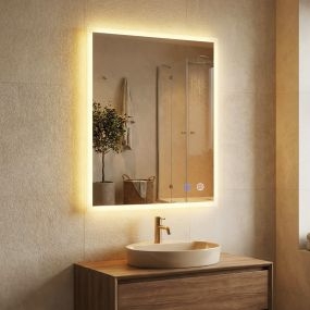 Espejo LED rectangular para baño 70x50 cm con antivaho, memoria y 3 colores de luz, control táctil