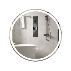 Espejo redondo LED de 70 cm para baño montado en pared con brillo ajustable y control táctil