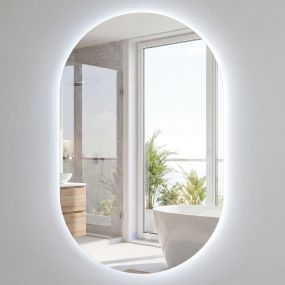 Espejo de pared para baño 80x50 cm ovalado retroiluminado LED 3 modos antivaho vidrio templado HD sin marco