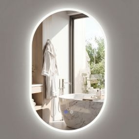 Espejo de pared ovalado 80x50 cm sin marco con LED, antivaho y 3 modos de luz ajustable