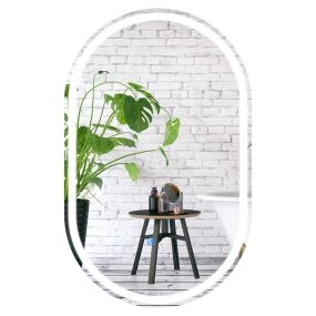 Espejo de pared para baño 80x50 cm ovalado sin marco LED trasera 3 modos antivaho vidrio templado HD