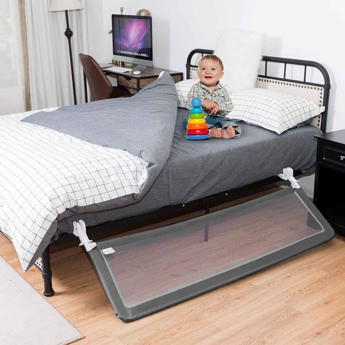 Barandilla para cama de altura regulable para colchón matrimonial gris 150 x 55 cm