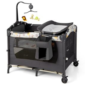 Parque Portátil 3 en 1 para Niños con Cama Cambiador Centro Actividad Ruedas y Frenos 107 x 72 x 80,5 cm Gris Oscuro