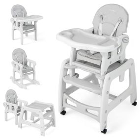 Trona 3 en 1 convertible para niños 6-36 meses con bandeja extraíble y arnés gris