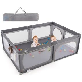 Parque para niños con pelotas para bebés, estable, atóxico, con red transpirable, 206 x 147 x 68,5 cm, gris oscuro