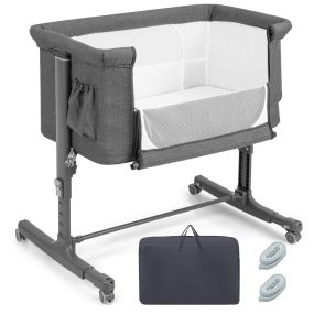 Cuna infantil 3 en 1 con colchón, 5 alturas, inclinación 10°, bolsa lateral, gris, 86 x 63 x 81 cm