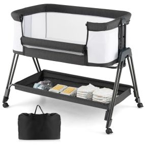 Cuna lateral de colecho para bebé plegable portátil 7 alturas ajustables negro 97 x 56 x 86,5 cm