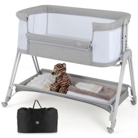 Cuna de colecho para bebé plegable portátil 7 alturas ajustables con colchón y estante gris 97 x 56 x 86,5 cm